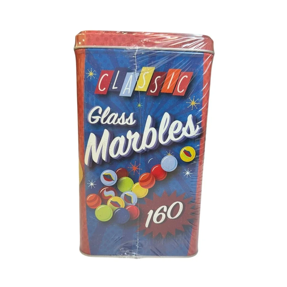 Classic Fun 160 Glass Marbles Retro Collector Tin‎ Factory Sealed New MCM Style